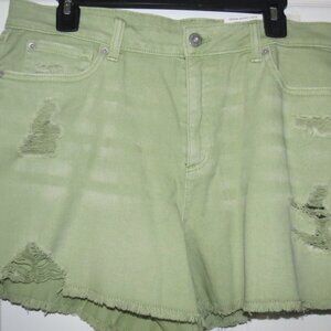 NWT $59 INC Denim High Rise Light Green Distressed Cutoff Shorts Size 14